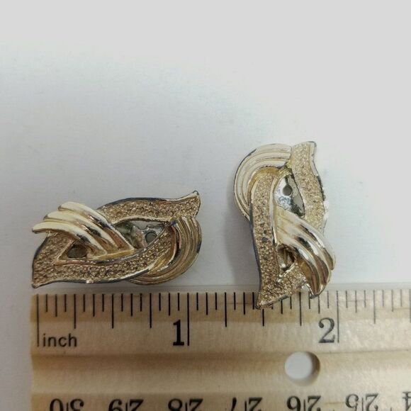 Vintage Retro Gold Tone Clip On Earrings, Woven Abstract 80s Style Design, Estat - Picture 4 of 6